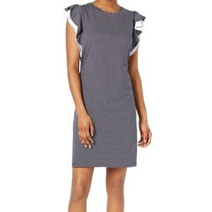 Maison Jules Womens Size XXL Ruffle Sleeve Striped Mini Short Dress Blue…